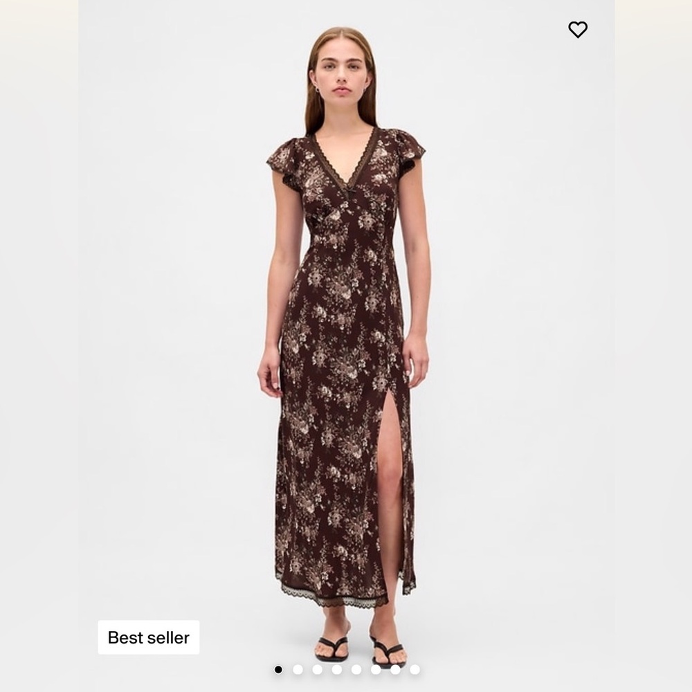 GAP - Lace-Trim Crepe Floral Brown Maxi Dress (XXS)
